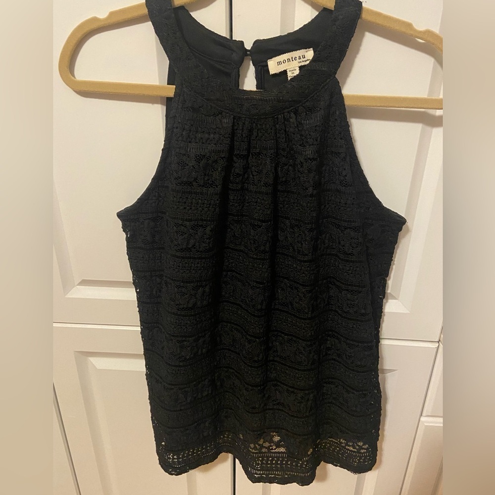Monteau Black Lace Sleeveless Halter Top Size M - Picture 2 of 4